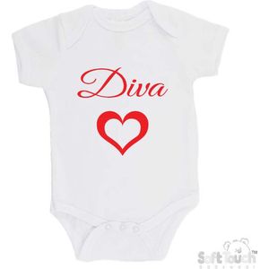 100% katoenen Romper ""Diva"" Unisex Katoen Wit/rood Maat 62/68