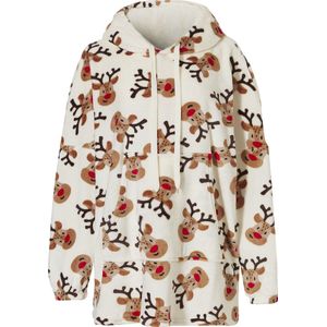 Huggle - Fleece Hoodie - Wit - Dames - Inclusief Capuchon - Kerst Rendier