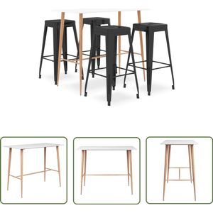 vidaXL 5-delige Barset - Wit & Zwart - Stijlvol Bartafel - Barset - Stapelbare Barkrukken - Houten Look - Wit Meubilair