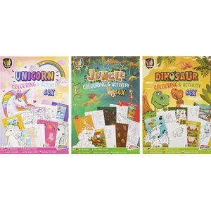 Grafix Set van 3 Kleur- en activiteitenboeken | Vakantieboek voor Kinderen | Unicorn - Jungle - Dino | Zoek de Verschillen - Kleurplaten - Doeboek - Opdrachtenboekje | Geschikt voor kinderen vanaf 3+ jaar