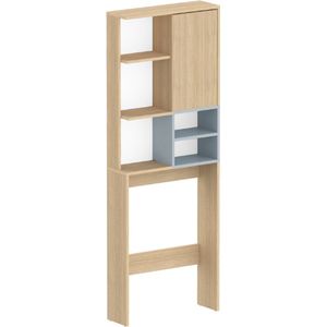 Wasmachinekast Kuba 4 legplanken, 1 draaideur-lichte eik/celadon grijs