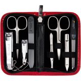 Manicure Set - Roma - 8-Delige Nagelverzorgingsset - Rood Kunstleer - Staal