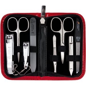 Manicure Set - Roma - 8-Delige Nagelverzorgingsset - Rood Kunstleer - Staal