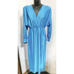 Maxi jurk - Blauw - Ballon mouwen - V-hals - Overslag jurk - Lange jurk - Elastische taille - Maxi dress - One-size - Een maat