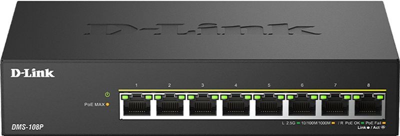 D-Link - 8 Poorts 2.5G/MultiGig PoE Unmanaged Switch - Zwart - Netwerkschakelaar