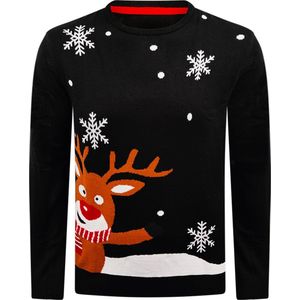 Kersttrui Zwaaiend Rendier Sjaal Zwart - Heren