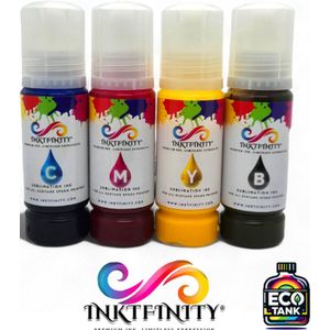 Inktfinity EcoTank Set | Premium Dye Sublimatie inkt | 4x 70ml | Geschikt voor alle Ecotank Epson Printers! (Alleen geschikt voor hittepers!)