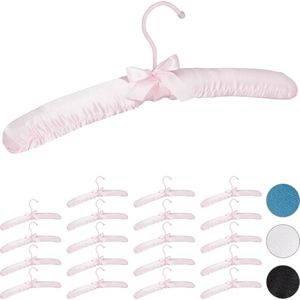 Relaxdays 20x kledinghangers satijn - gepolsterd - kleerhangers - stof - roze - hangers