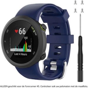 Donkerblauw siliconen bandje geschikt voor de Garmin Forerunner 45 (niet voor de S variant!) en Garmin Swim 2 – Maat: zie maatfoto - sporthorlogeband - polsband - strap - siliconen - dark blue rubber smartwatch strap - blauw