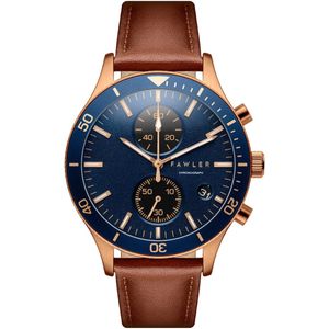 Aeris | Bruin Messing Chronograaf Horloge met Blauwe Wijzerplaat