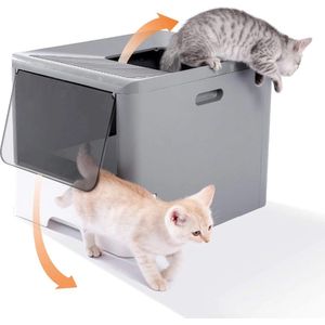 Polaza®️ Kattenbak - Kattenbak Zelfreinigend - Kattenbakken - Kattenbak Met Lade - Opvouwbare Kattenbak - Kattenmand - Grijs