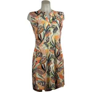 Angelle Milan – Travelkleding voor dames – Mouwloze Oranje Jungle Jurk – Ademend – Kreukherstellend – Duurzame jurk - In 5 maten - Maat M