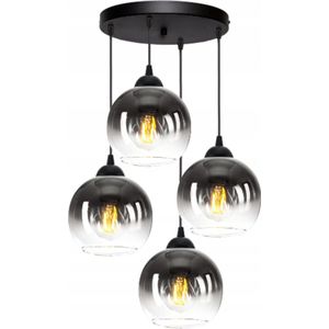 Hanglamp - Plafondlamp Industrieel 4-Lamps Smoke-Transpirant Bol Zwart Woonkamer