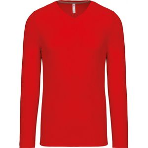 Kariban Herenshirt met lange mouwen en V-hals Red - XL