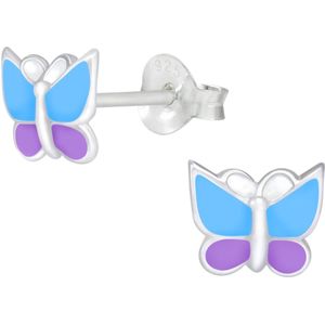 Joy|S - Zilveren vlinder oorbellen - 7 x 6 mm - blauw paars