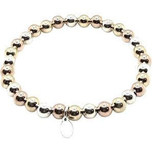CLAUDIA JEWELLERY | Handgemaakte, tijdloze dames armband tricolor 14kt verguld, Rosé Goud en .925 Sterling Zilver 6mm | Verkleurt niet | Elastisch, geen slotje | Ideaal om te combineren | Cadeautip