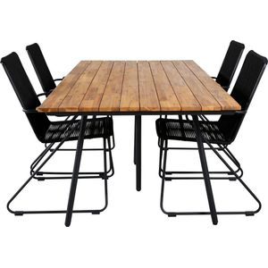 Chan tuinmeubelset tafel 100x200cm en 4 stoel armleuning Bois zwart, naturel.