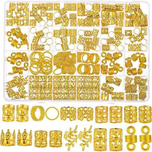 Allecto plus - Luxe set van 220 gouden haaraccessoires voor vlechten en dreadlocks - Ideaal voor vrouwen - Haarsieraden met mooie hangers - Metalen accessoires voor vlechtsieraden