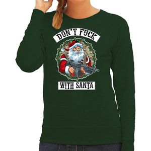 Foute Kerstsweater / kersttrui Dont fuck with Santa groen voor dames - Kerstkleding / Christmas outfit S