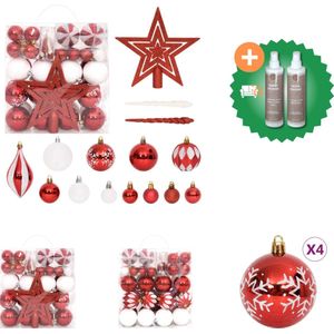 vidaXL 64 delige Kerstballenset rood en wit Kerstbalhaakjes Inclusief Onderhoudsset