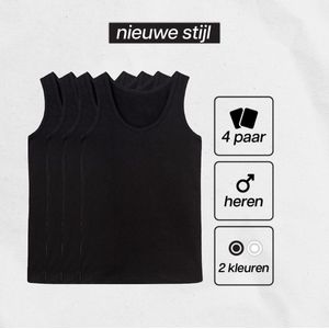 Marco Rossi Premium Kwaliteit - Onderhemden - Hemden heren - Onderhemd heren - 100% Katoen - Zwart - 4 Pack - Maat S