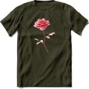 Valentijn roos Hart T-Shirt | Grappig Valentijnsdag Cadeautje voor Hem en Haar | Dames - Heren - Unisex | Kleding Cadeau | - Leger Groen - XXL