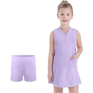 Allecto Premium - Tennisjurk Meisjes met Zakken en Korte Broek - A-lijn Paars 150 - Workout Atletische Jurken