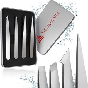 Pincet set voor het verwijderen van wenkbrauwen en haren - roestvrij staal met schuine en puntige pincet - inclusief opbergdoos