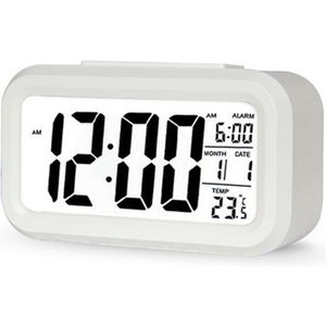 TKMARS Digitale Wekker - Alarm Klok met Temperatuur, Kalender en LED Verlichting - Wit