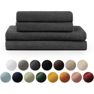 JGS ® Premium 4-delige handdoekenset met ophanglussen, 100% katoen, Oeko-Tex-gecertificeerd, zacht, absorberend, 2 x badhanddoek (70 x 140 cm), 2 x handdoek (50 x 100 cm), antraciet
