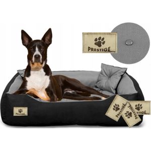 Kingdog - Honden- en kattenbed met kussen - Binnenmaat:115x90 / Buitenmaat: 130x105cm - Grijs/Zwart