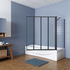 Badwand Black Bluebell 5-Delig 120X140 Met Zijwand 75cm 4Mm Helder Glas Mat Zwart