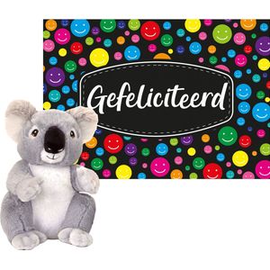 Keel toys - Cadeaukaart A5 Gefeliciteerd met superzacht knuffeldier koala 26 cm