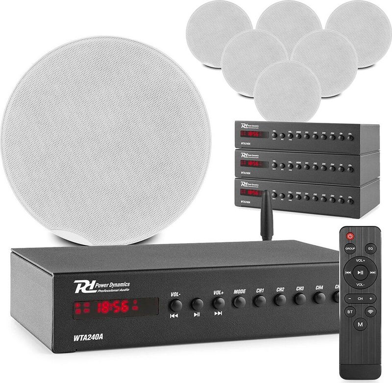 Power Dynamics - Multiroom 4-Zone Smart WiFi Plafondspeaker Systeem - Wit - Inclusief 8 Speakers