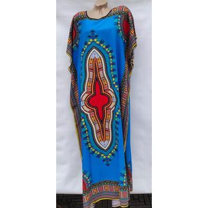 Kaftan extra lang met print one size 42-48 lichtblauw