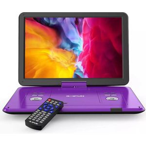 BOIFUN 17,5'' draagbare dvd-speler met 15,6'' groot HD-draaischerm, 6 uur oplaadbare batterij, ondersteuning voor USB/SD-kaart/Sync TV en meerdere schijfformaten dvd-speler, luidspreker met hoog volume, paars