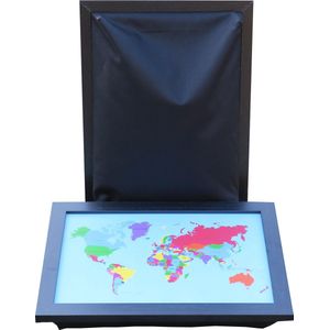 L-line by Jis Laptray, Schoottafel, Schootkussen, Laptoptafel, Dienblad met kussen Wereldkaart Multicolor - 32,5x43 cm