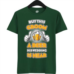 Buy This Groom A Beer | Vrijgezellenfeest Cadeau Man - Groom To Be Bachelor Party - Grappig Bruiloft En Bruidegom Bier shirt - T-Shirt - Unisex - Bottle Green - Maat L