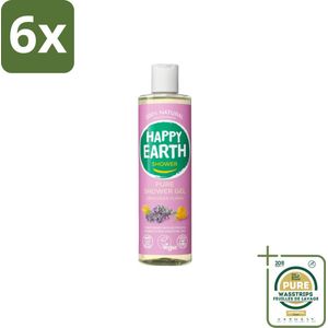 Happy Earth – Douchegel – 100% Natuurlijk Lavender Ylang – 300 ml - Voordeelverpakking - 6 stuks - Lavendel douche - Ylang-ylang douche