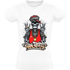 Skelet Gangster Dames T-shirt - botten - hip - goud - ketting - grappig