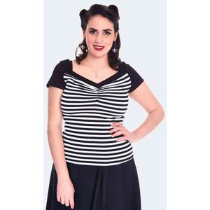 Voodoo Vixen - Striped Short Sleeve Low Neck Top - XS - Multicolours