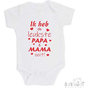 100% katoenen Romper ""Ik heb de leukste papa & mama ooit!"" Unisex Katoen Wit/rood Maat 62/68