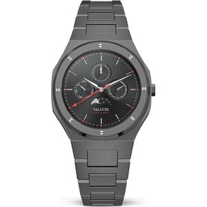 Valuchi Heren Lunar Calendar Roestvrijstaal Maanstand Horloge - Gunmetal Zwart