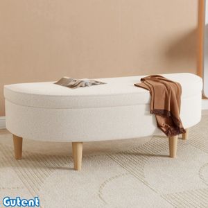 Gutent Bedkruk-Halfrond blad-Opbergruimte-Houten poten-Kunstwol-Pine + MDF-Wit