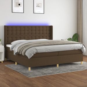 The Living Store Boxspring met matras en LED stof donkerbruin 200x200 cm - Bed