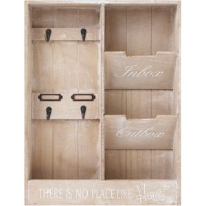 Wandorganizer 'In & Out' – memobord met sleutelrek en 2 houten vakken, 48 x 36 x 7 cm, houten memobord gang gang decoratie