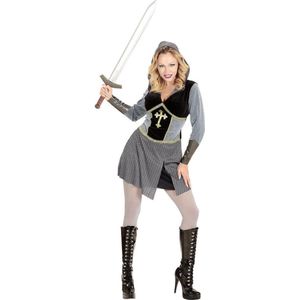 Widmann - Middeleeuwse & Renaissance Strijders Kostuum - Madame Joan Of Arc (Kort) - Vrouw - Grijs, Zilver - Medium - Carnavalskleding - Verkleedkleding