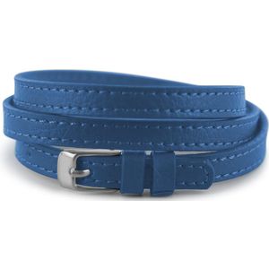 Silventi 980170002 Leren Wikkelarmband met Stalen Gesp 60cm - 7mm - Armband - Wrap - Blauw - Zilverkleurig