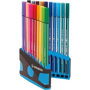 STABILO Pen 68 - Premium Viltstift - ColorParade - Antraciet/Licht Blauw - Set Met 20 Verschillende Kleuren