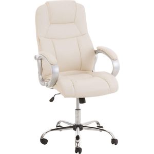 Bureaustoel - Ergonomische bureaustoel - Design - Hoofdkussen - In hoogte verstelbaar - Kunstleer - Crème - 66x70x122 cm
